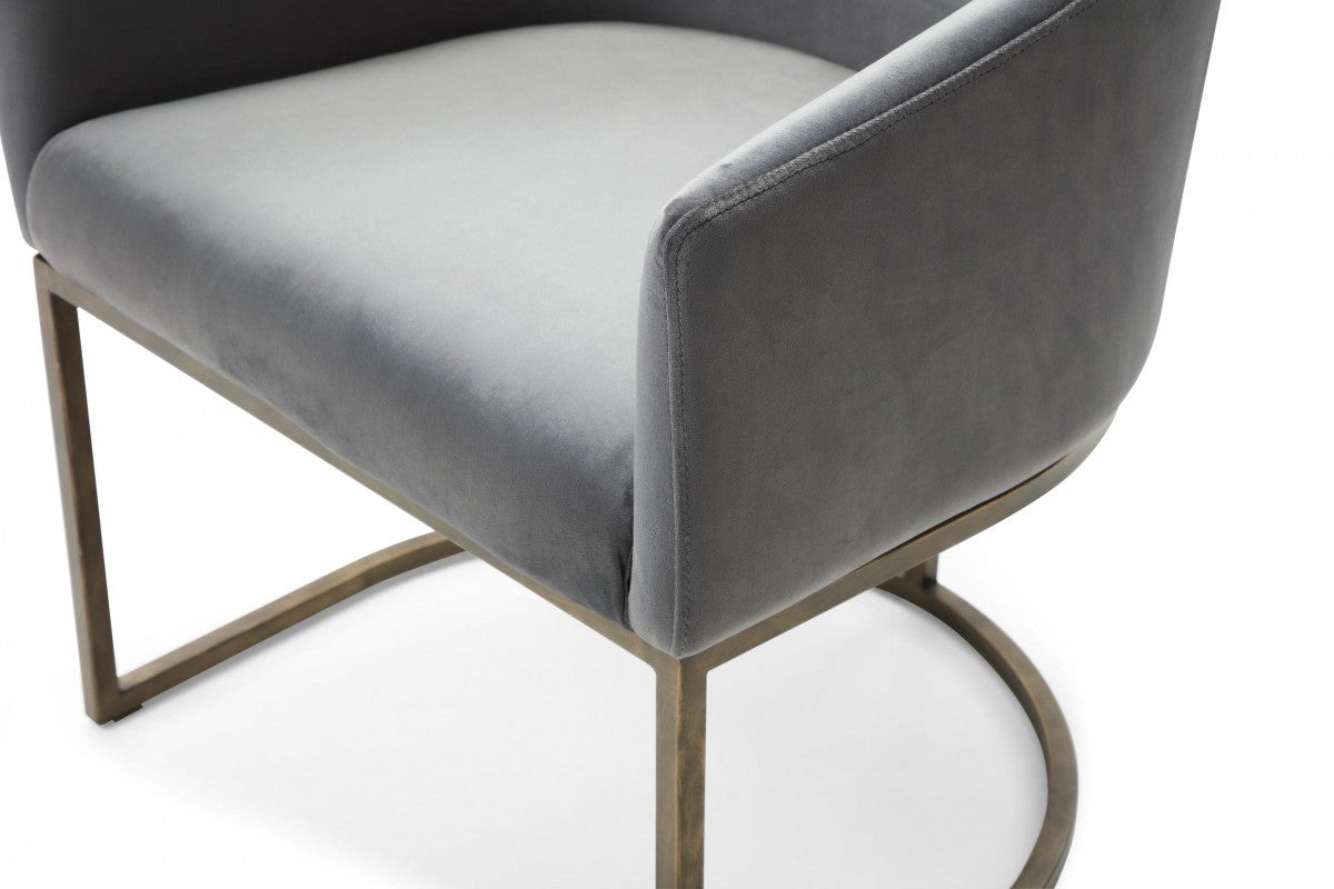 Gray Velvet Brass Modern Dining Chair