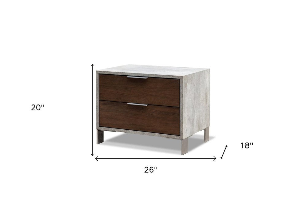 20" Wood Two Drawer Nightstand