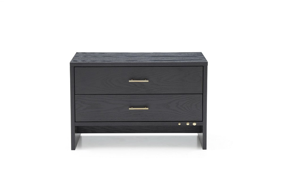 Modern Dark Gray Ash Nightstand with Two Drawers