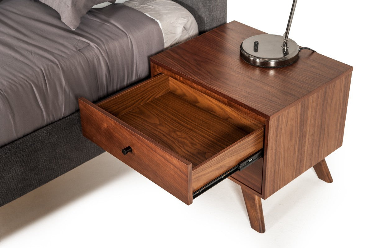 Mid Century Classic Box Shaped Walnut Nightstand with Two Drawers