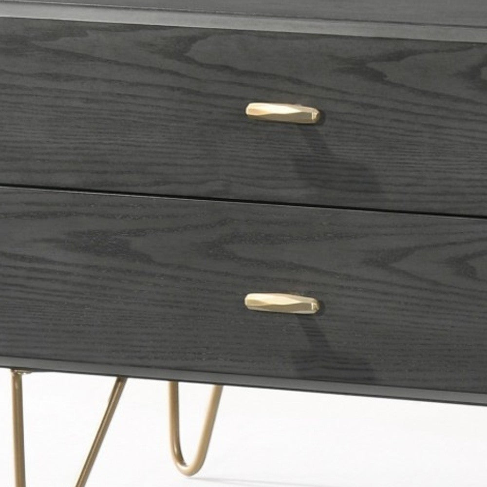 Contemporary Gray and Gold Nightstand with Two Drawers