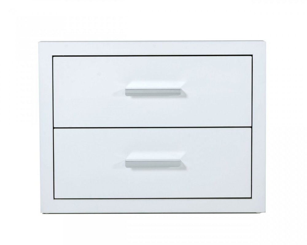 Modern Glossy White Box Nightstand with Two Drawers