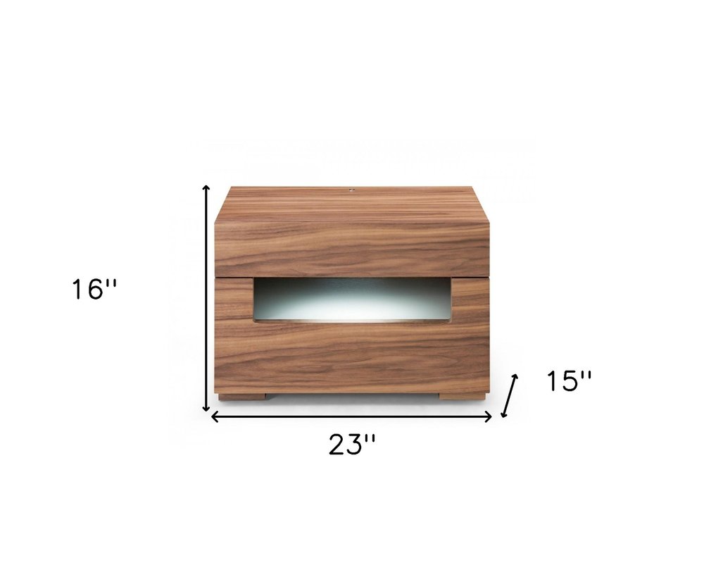 16" Wood Lighted Two Drawer Nightstand