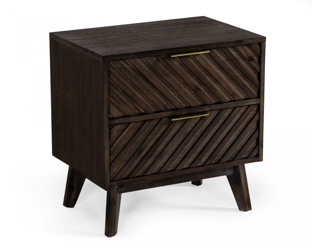 Classic Chevron Dark Brown Nightstand with Two Drawers