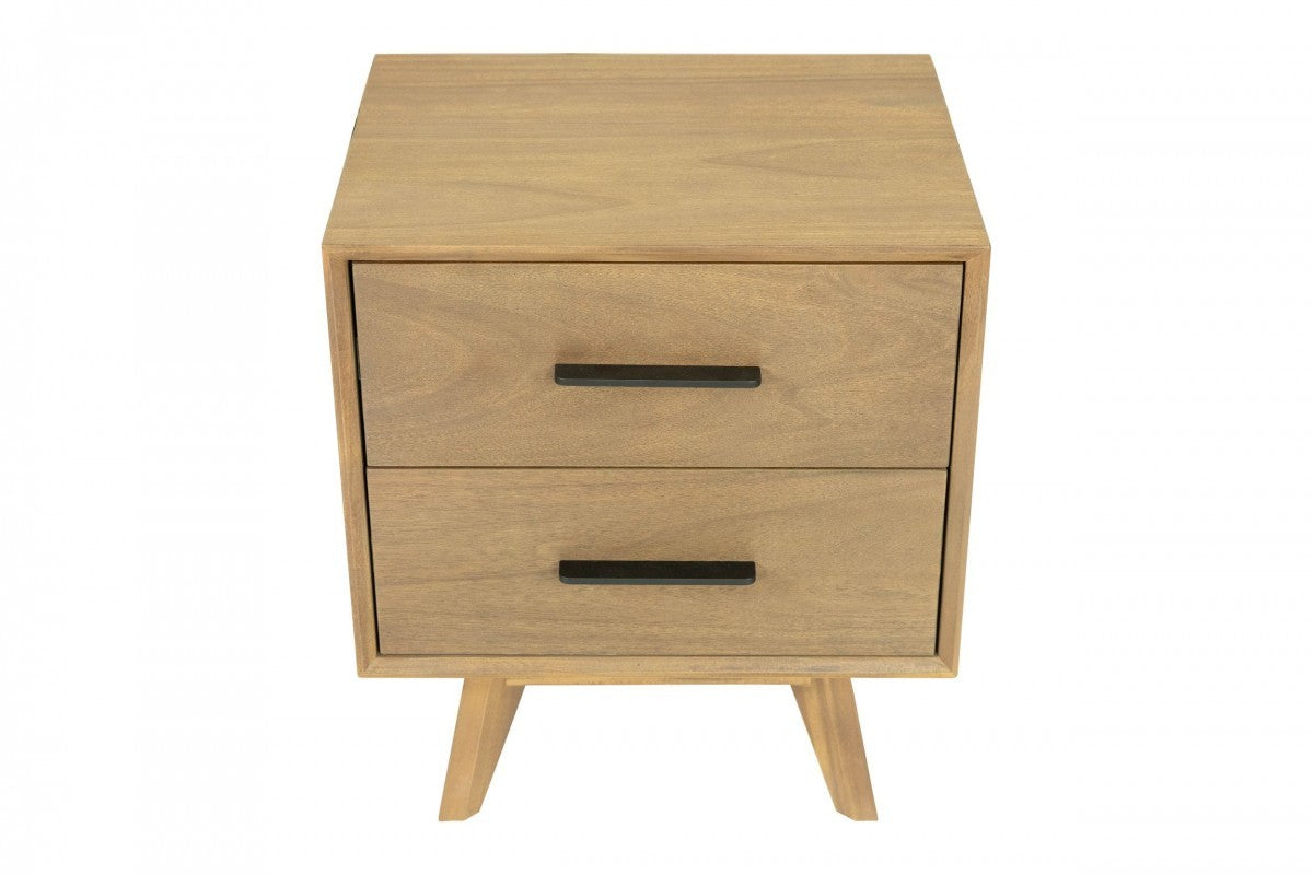 Natural Light Mocha Contemporary Nightstand with Two Drawers