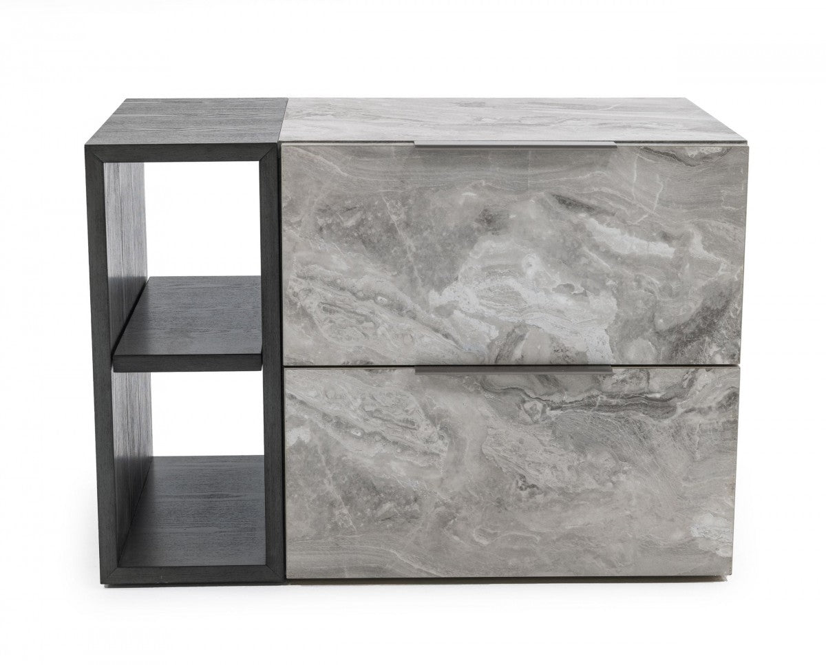 Contempo Gray Faux Marble and Gray Two Drawer Nightstand