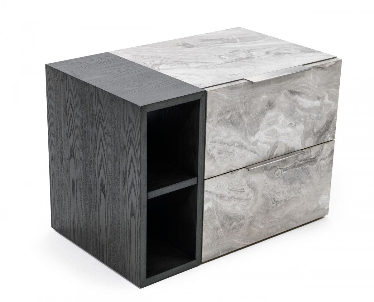Contempo Gray Faux Marble and Gray Two Drawer Nightstand