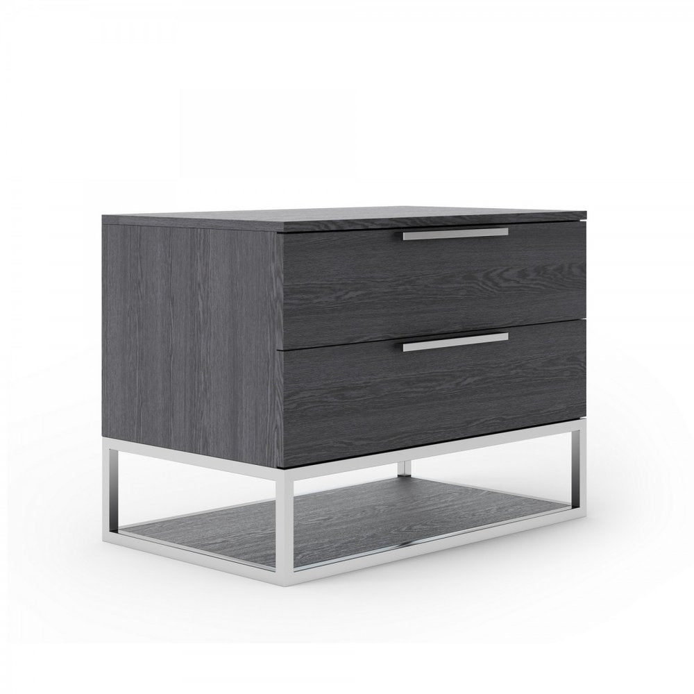 22" Gray Two Drawers Solid Wood Nightstand