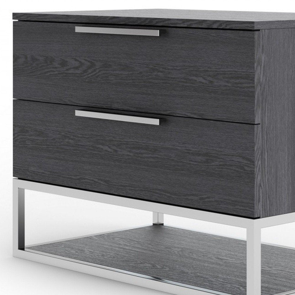 22" Gray Two Drawers Solid Wood Nightstand