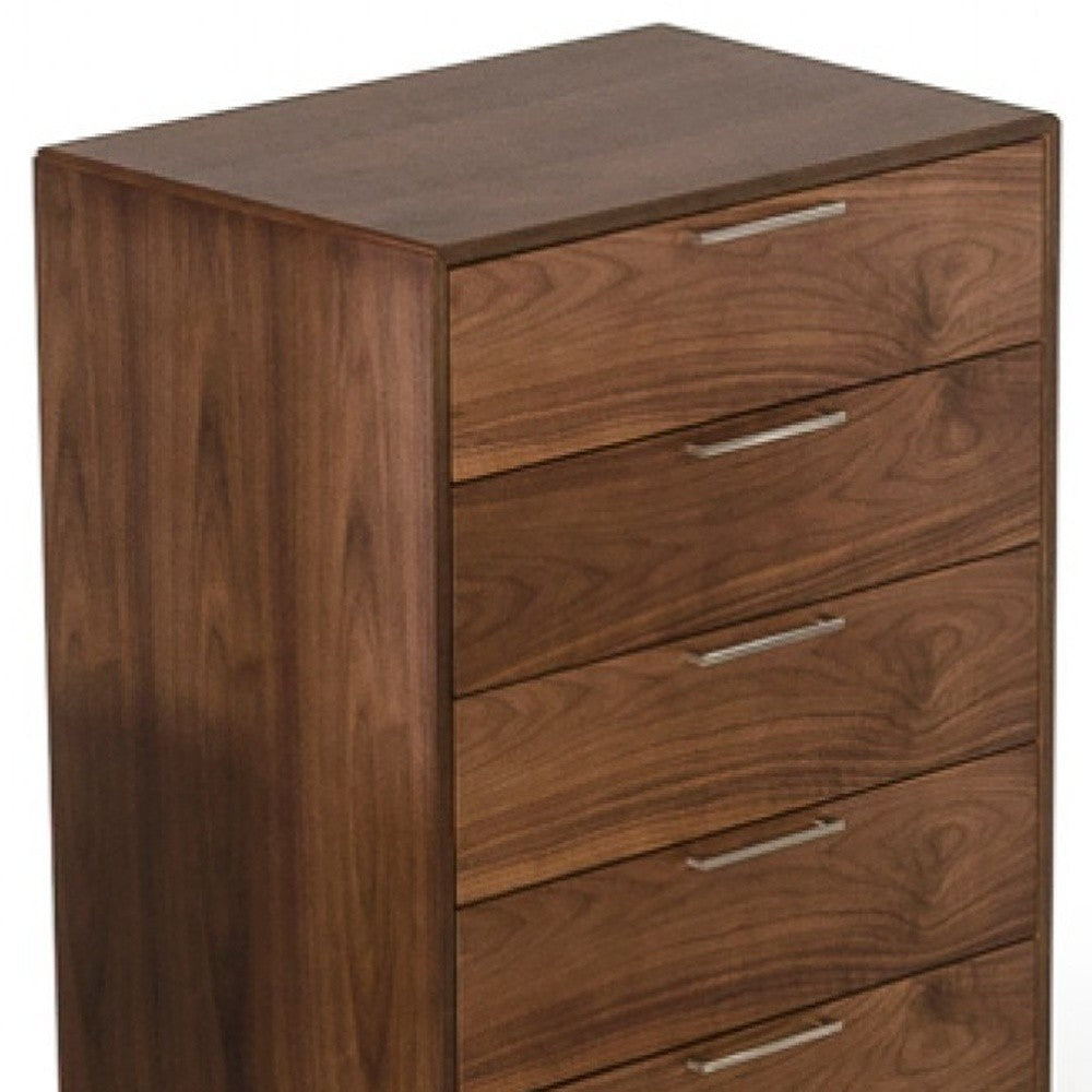 30" Walnut Solid Wood Five Drawer Chest