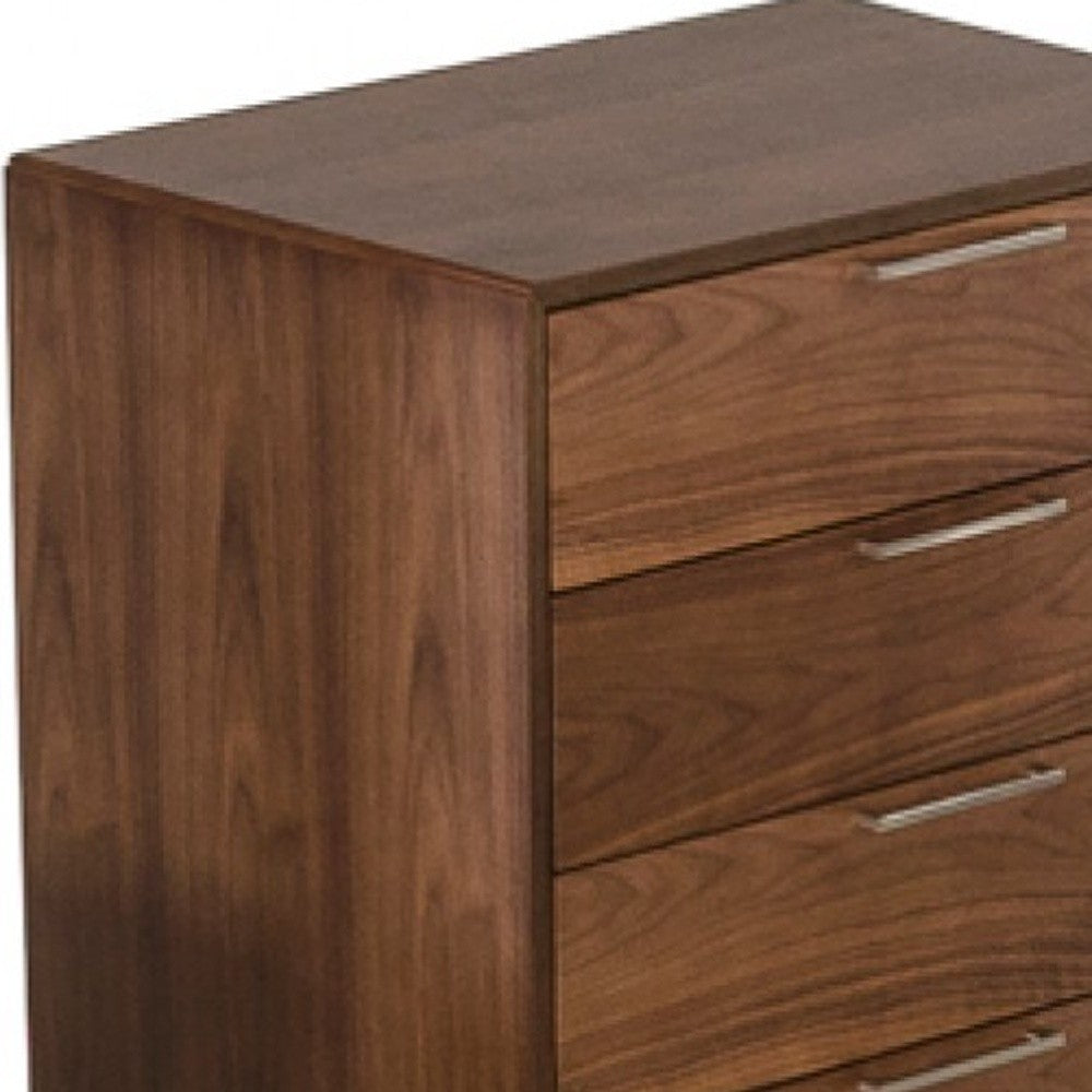 30" Walnut Solid Wood Five Drawer Chest