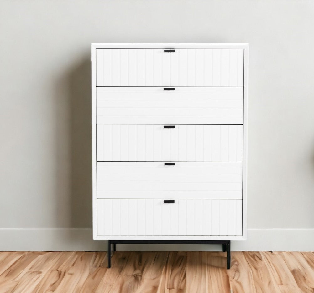 30" White Solid Wood Five Drawer Chest
