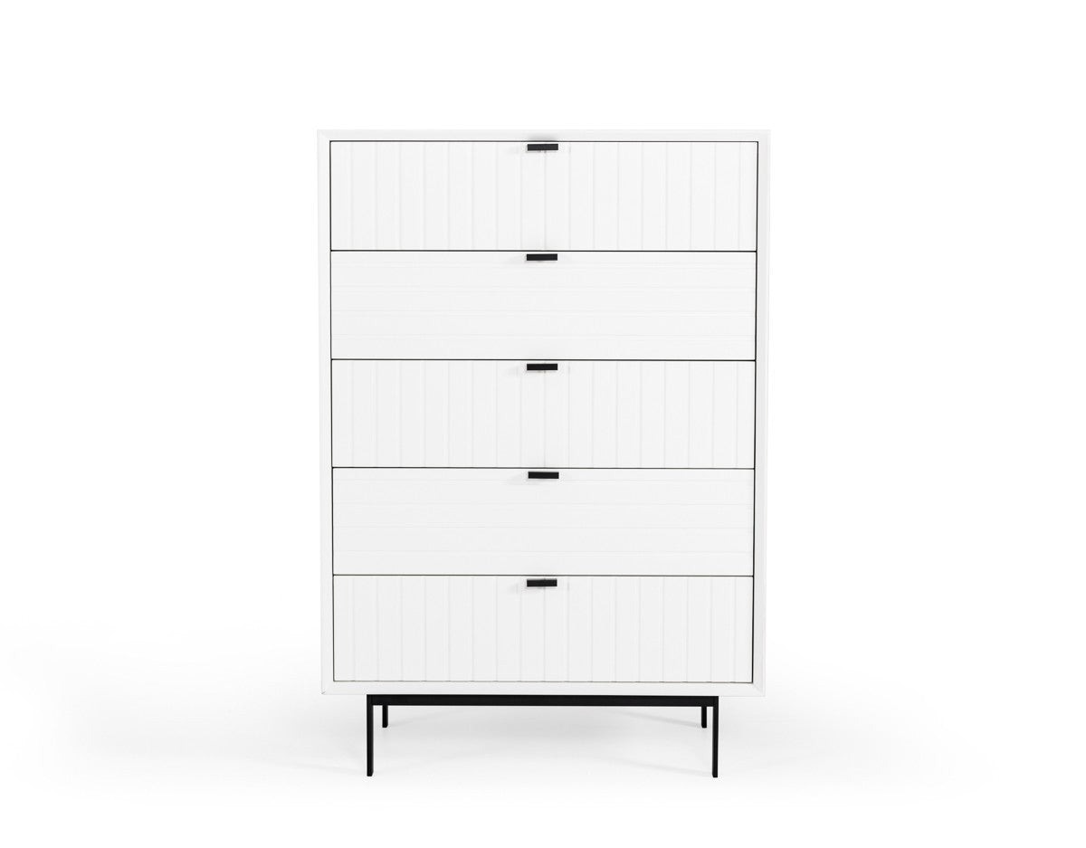 30" White Solid Wood Five Drawer Chest