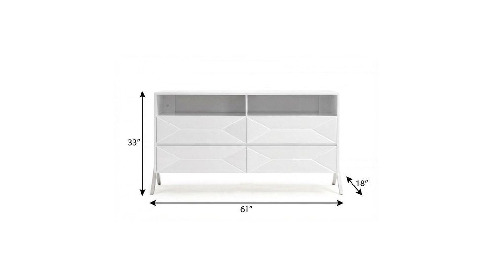 61" White Manufactured Wood Four Drawer Double Dresser