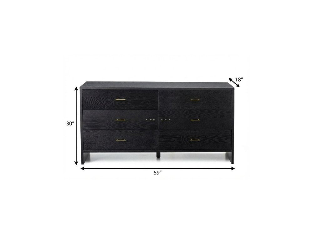 59" Grey Ash Manufactured Wood Six Drawer Double Dresser