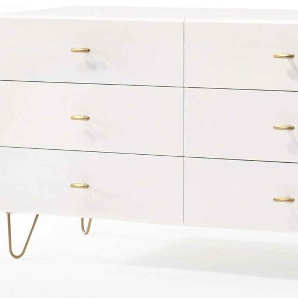 51" White Wood Six Drawer Double Dresser