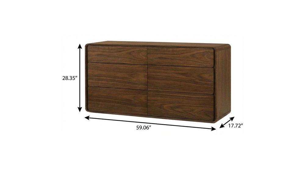 59" Walnut Solid Wood Six Drawer Double Dresser