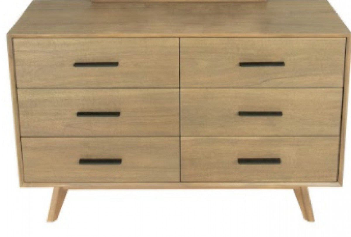 53" Walnut Solid Wood Six Drawer Double Dresser