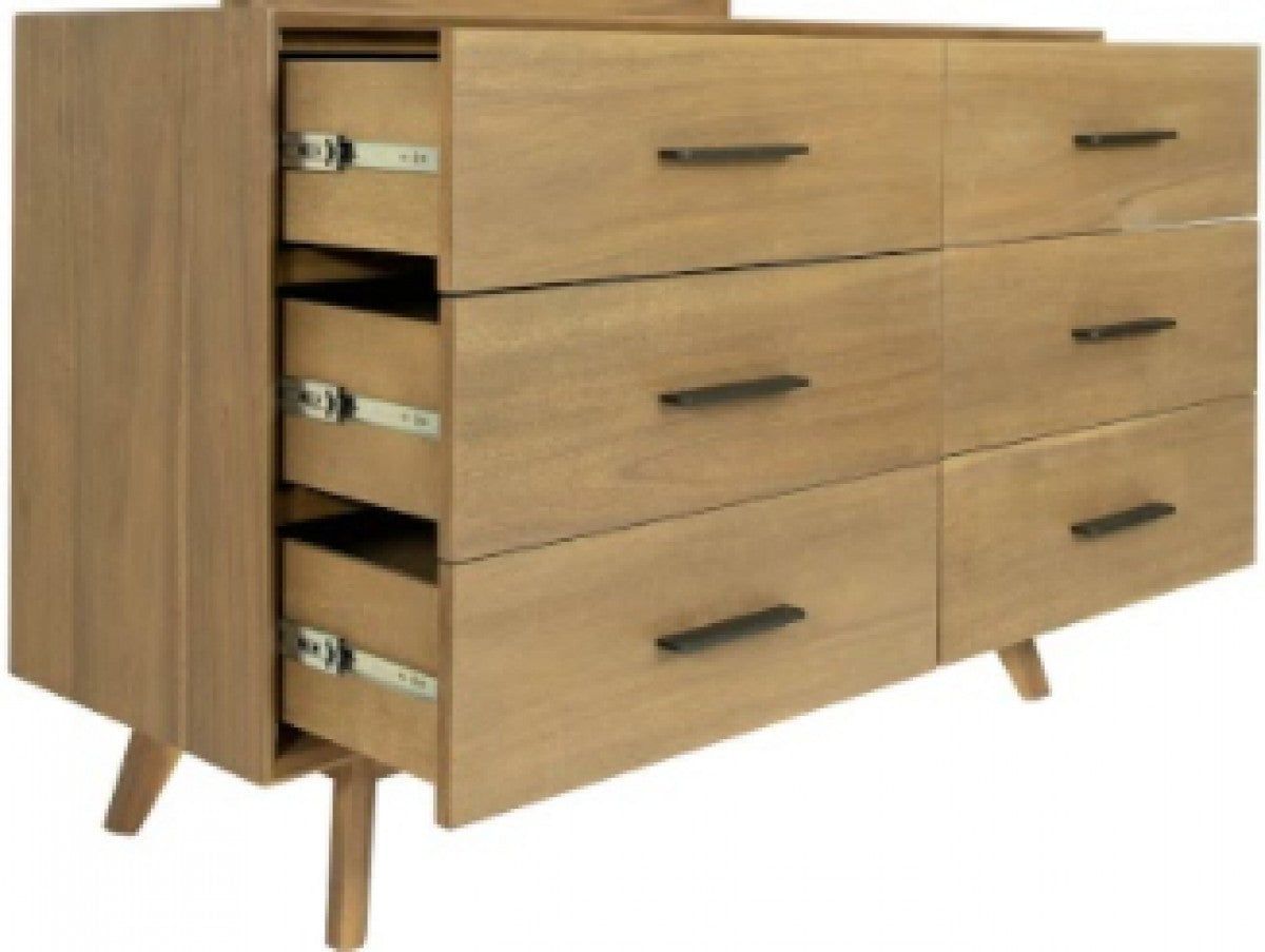 53" Walnut Solid Wood Six Drawer Double Dresser