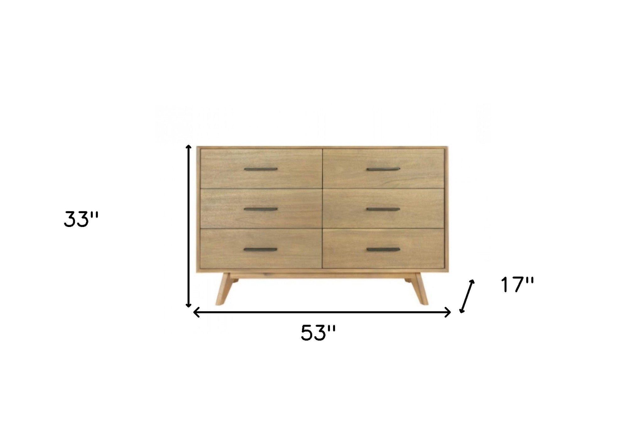 53" Walnut Solid Wood Six Drawer Double Dresser