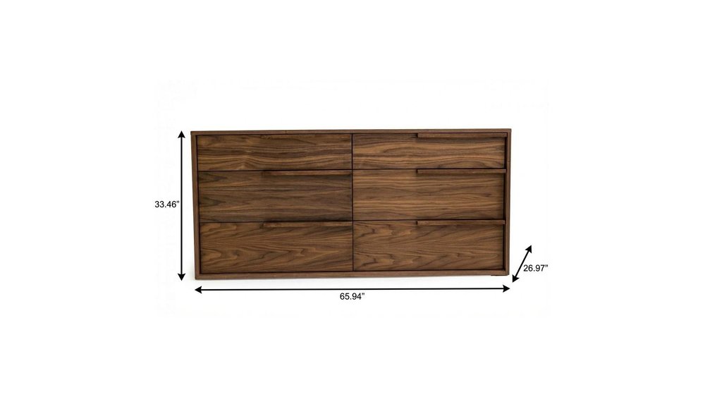 60" Walnut Manufactured Wood Six Drawer Double Dresser