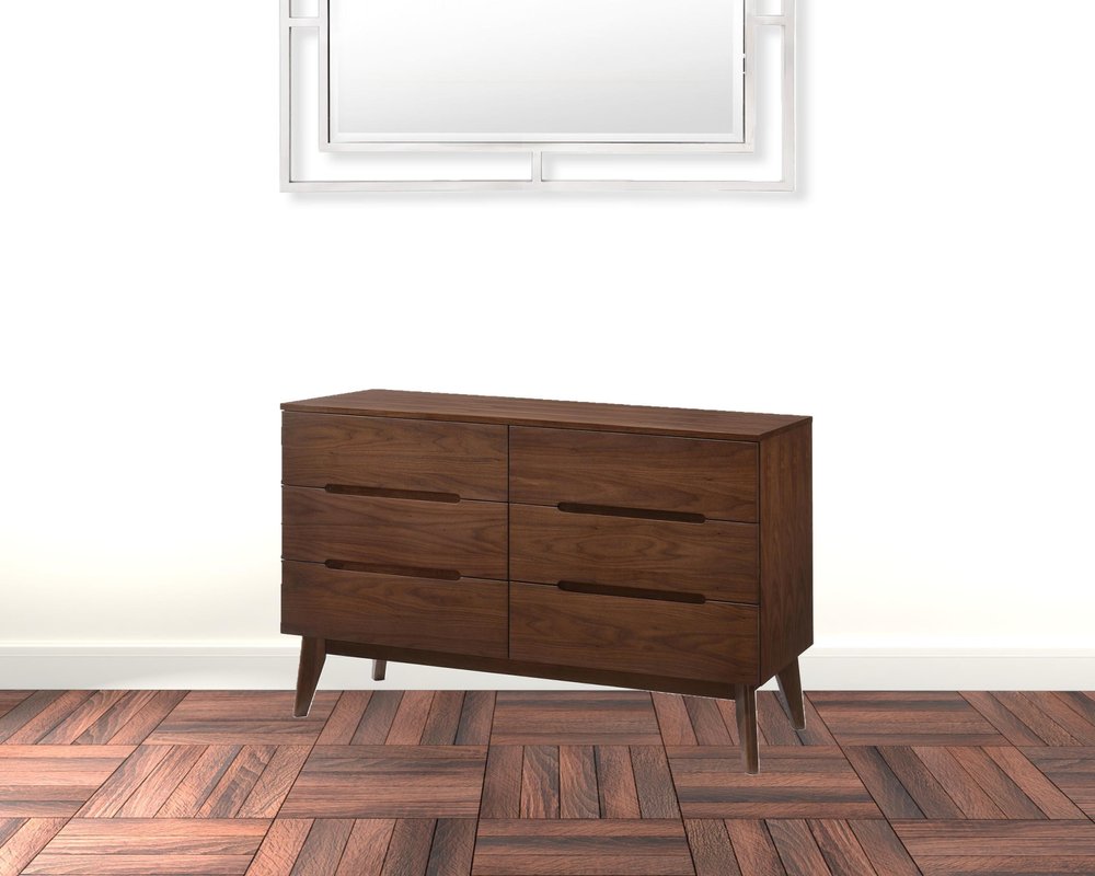 51" Brown Solid Wood Six Drawer Double Dresser
