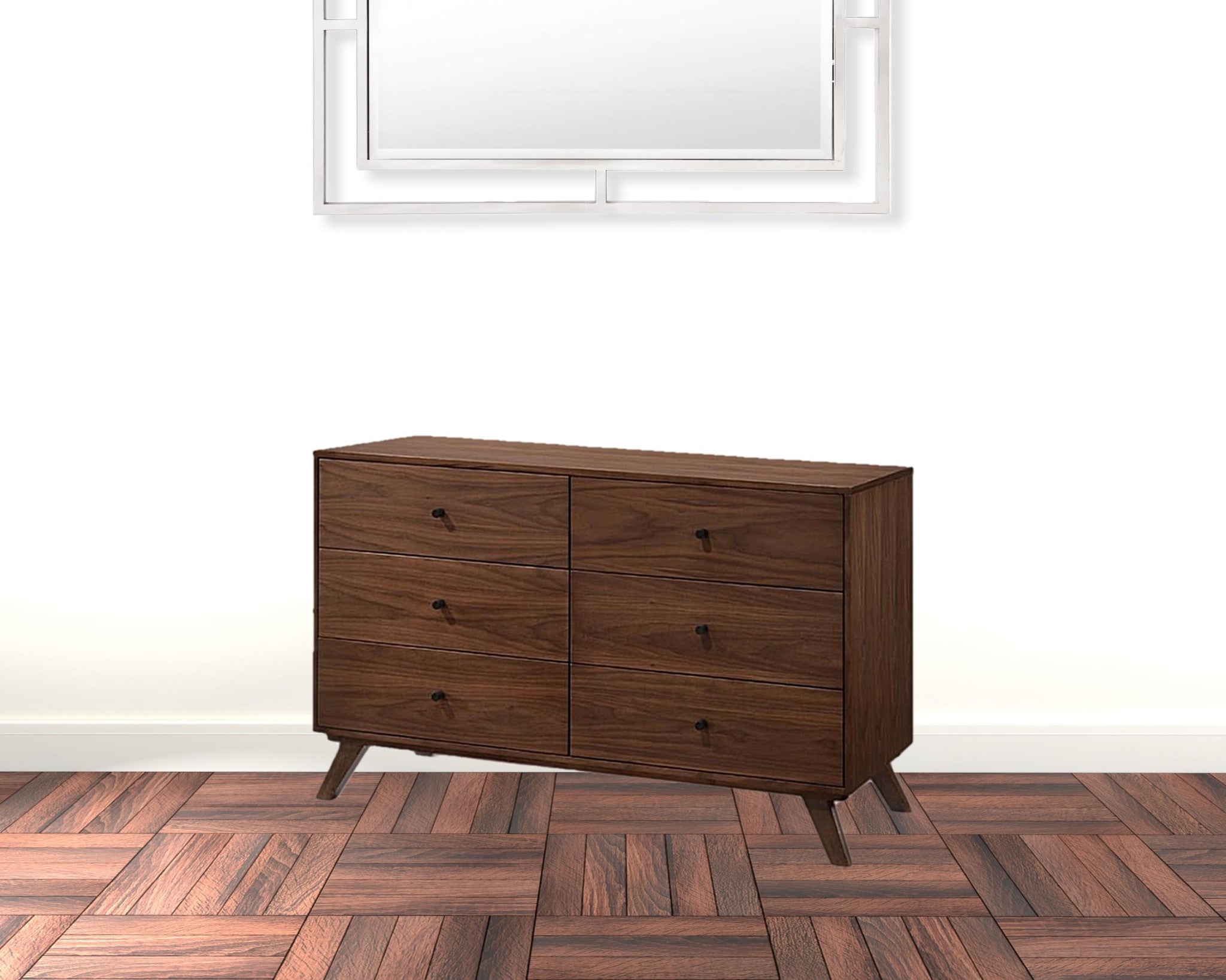 51" Walnut Solid Wood Six Drawer Double Dresser