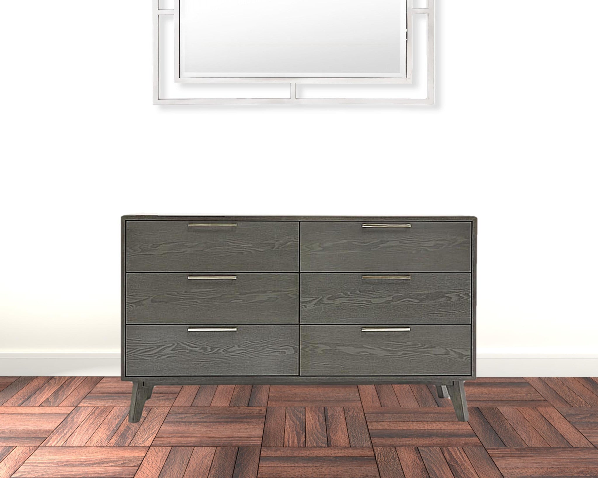 51" Grey Wash Solid Wood Six Drawer Double Dresser