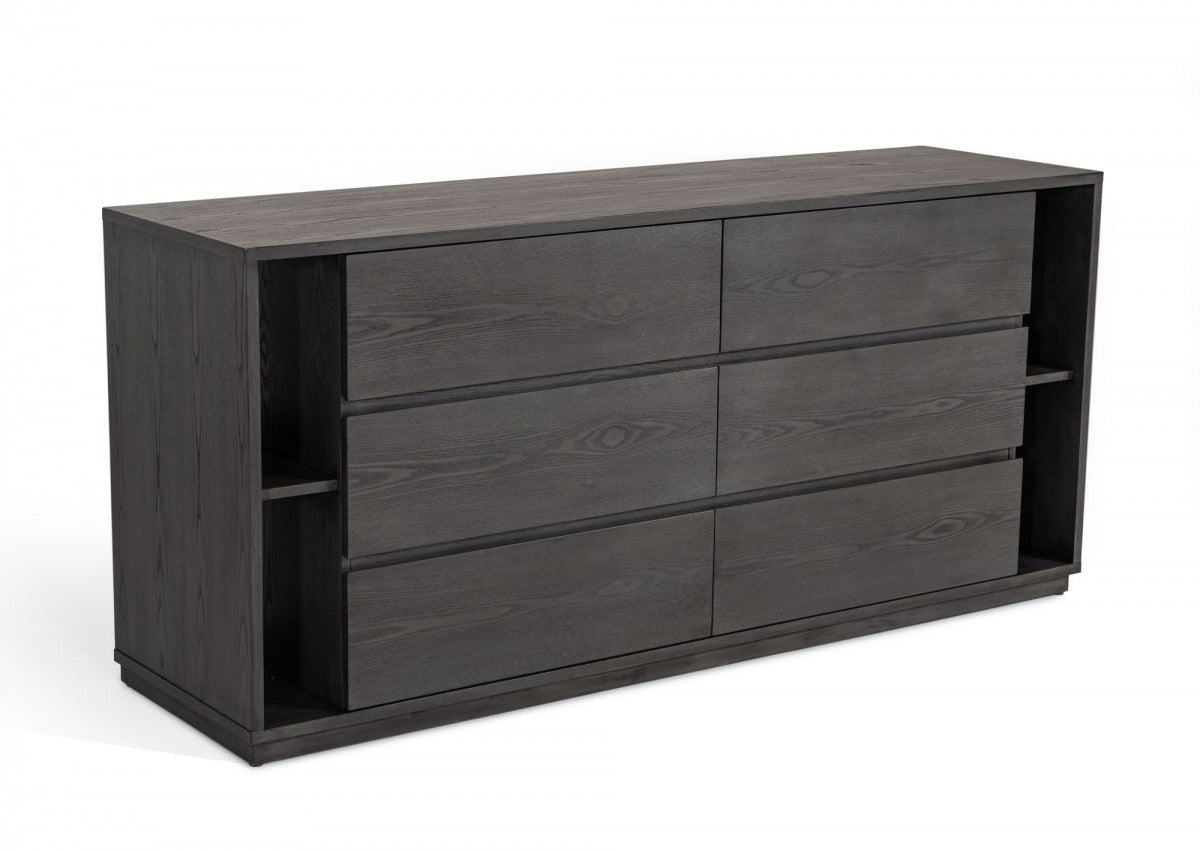 63" Grey Solid Wood Six Drawer Double Dresser