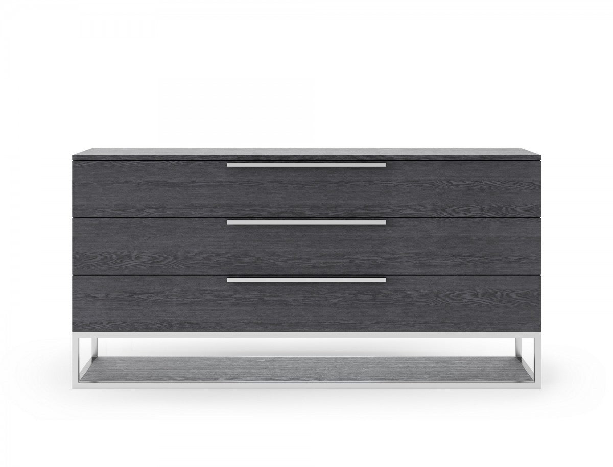 58" Grey Manufactured Wood Three Drawer Dresser