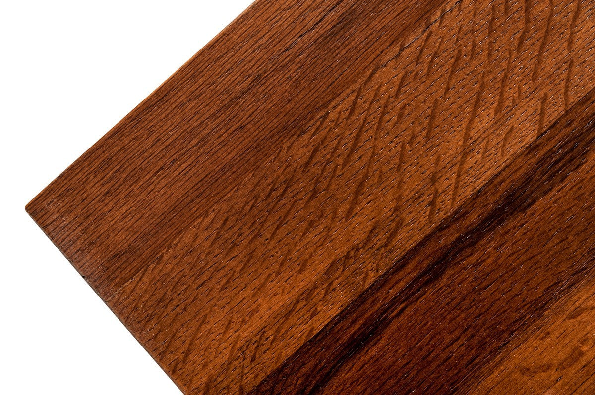 Modern Rustic Brown Aged Oak Wood and Metal C Shape Snack Table