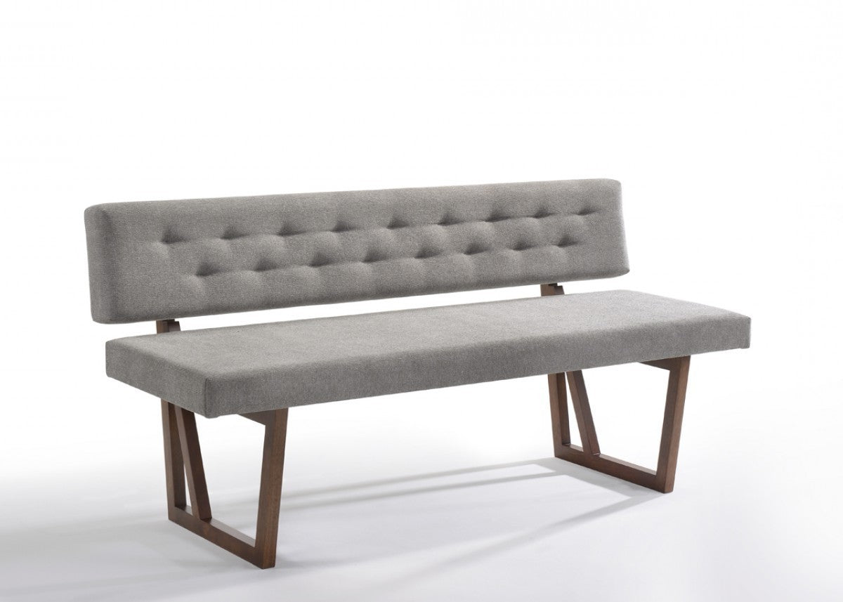 63" Gray and Brown Upholstered Linen Blend Dining Bench