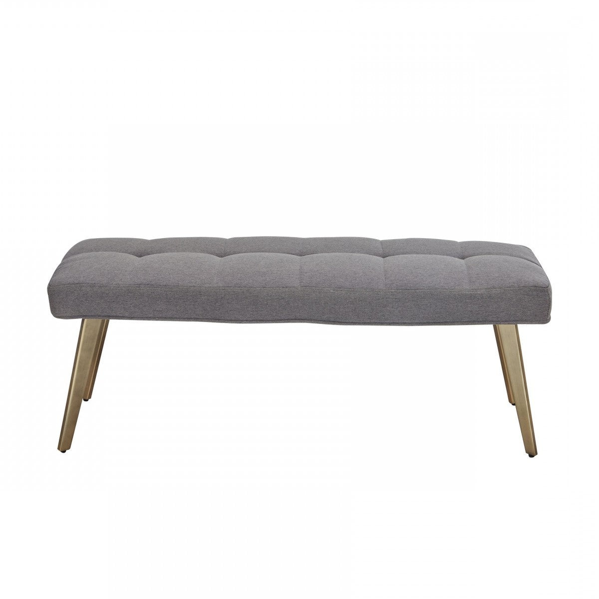 47" Gray and Antiqued Brass Tufted Linen Blend Upholstered Dining Bench