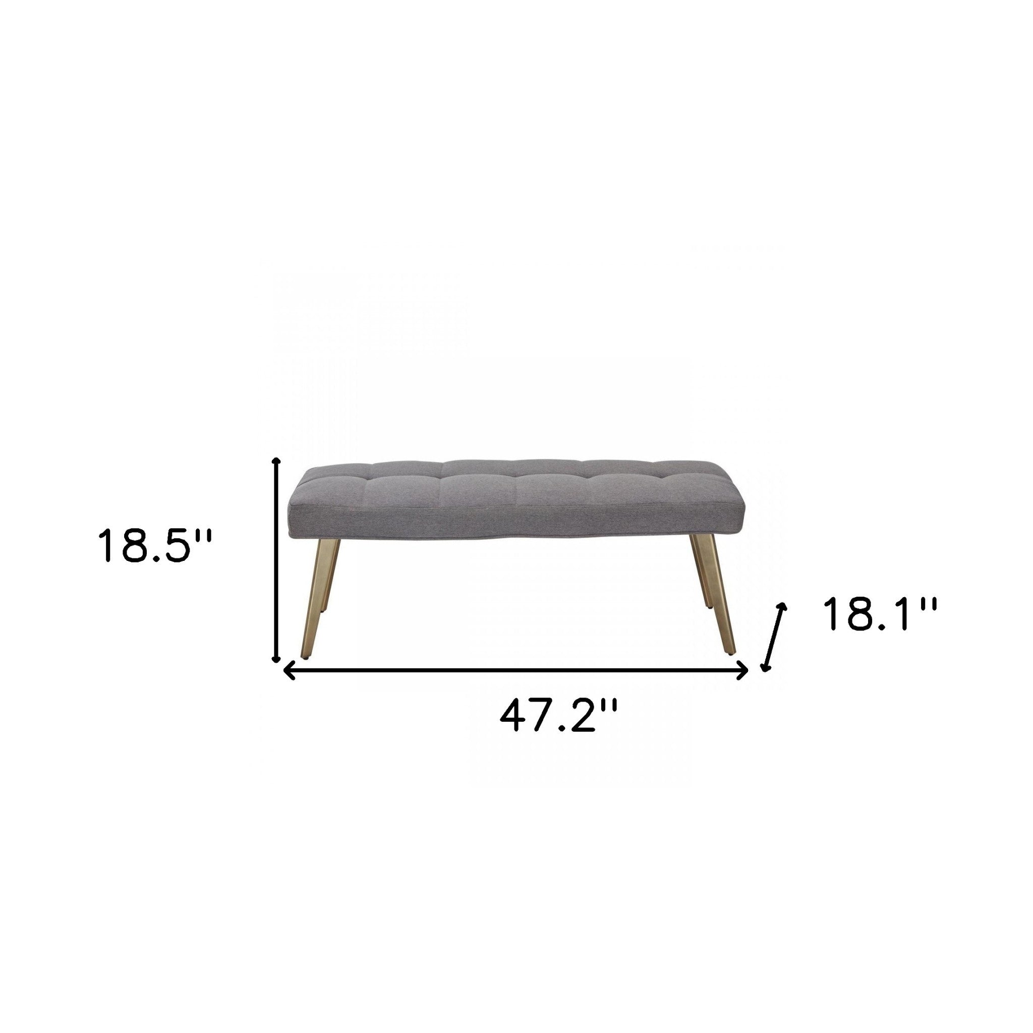 47" Gray and Antiqued Brass Tufted Linen Blend Upholstered Dining Bench