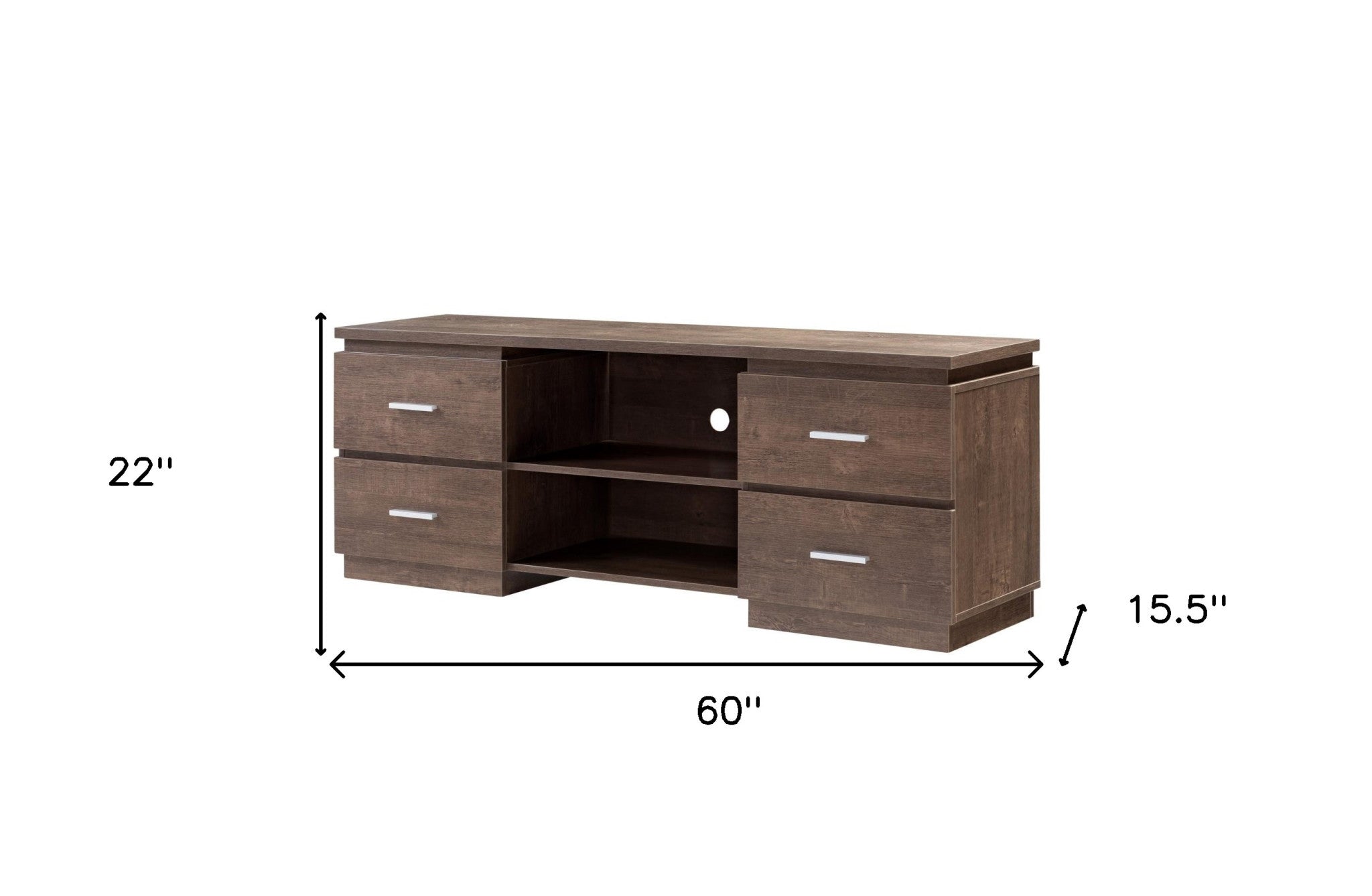 60" Brown Particle Board And Mdf Cabinet Enclosed Storage TV Stand