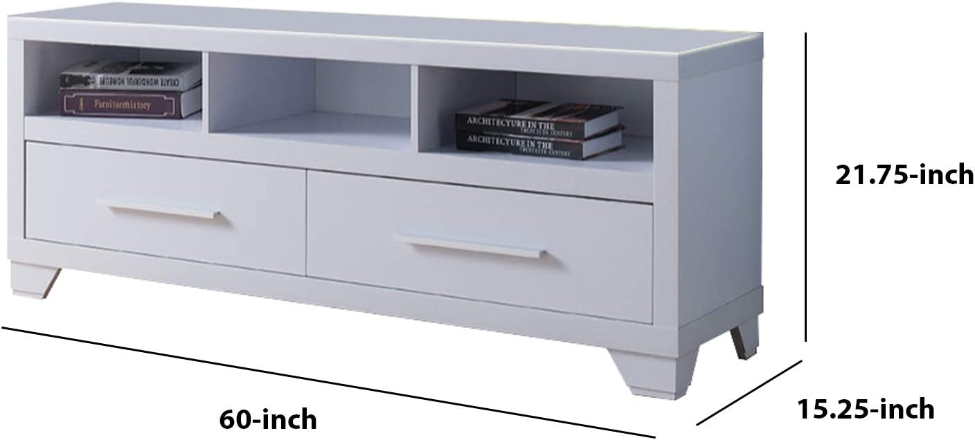 60" White Particle Board And Mdf Cabinet Enclosed Storage TV Stand