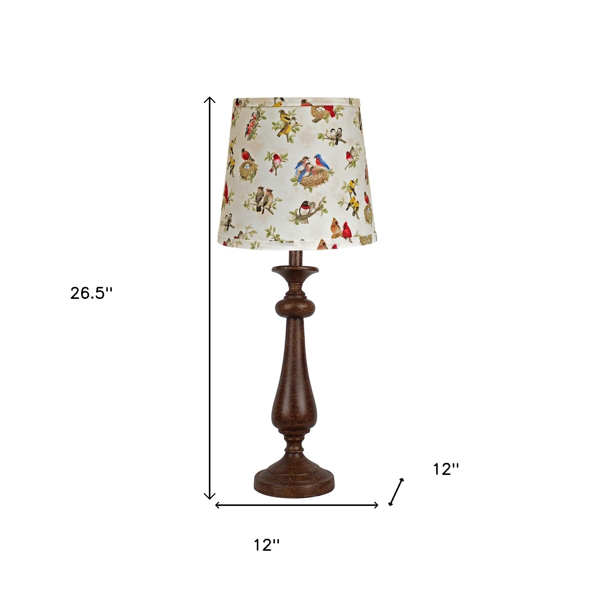 27" Brown Table Lamp With Ivory and Blue Birds Empire Shade
