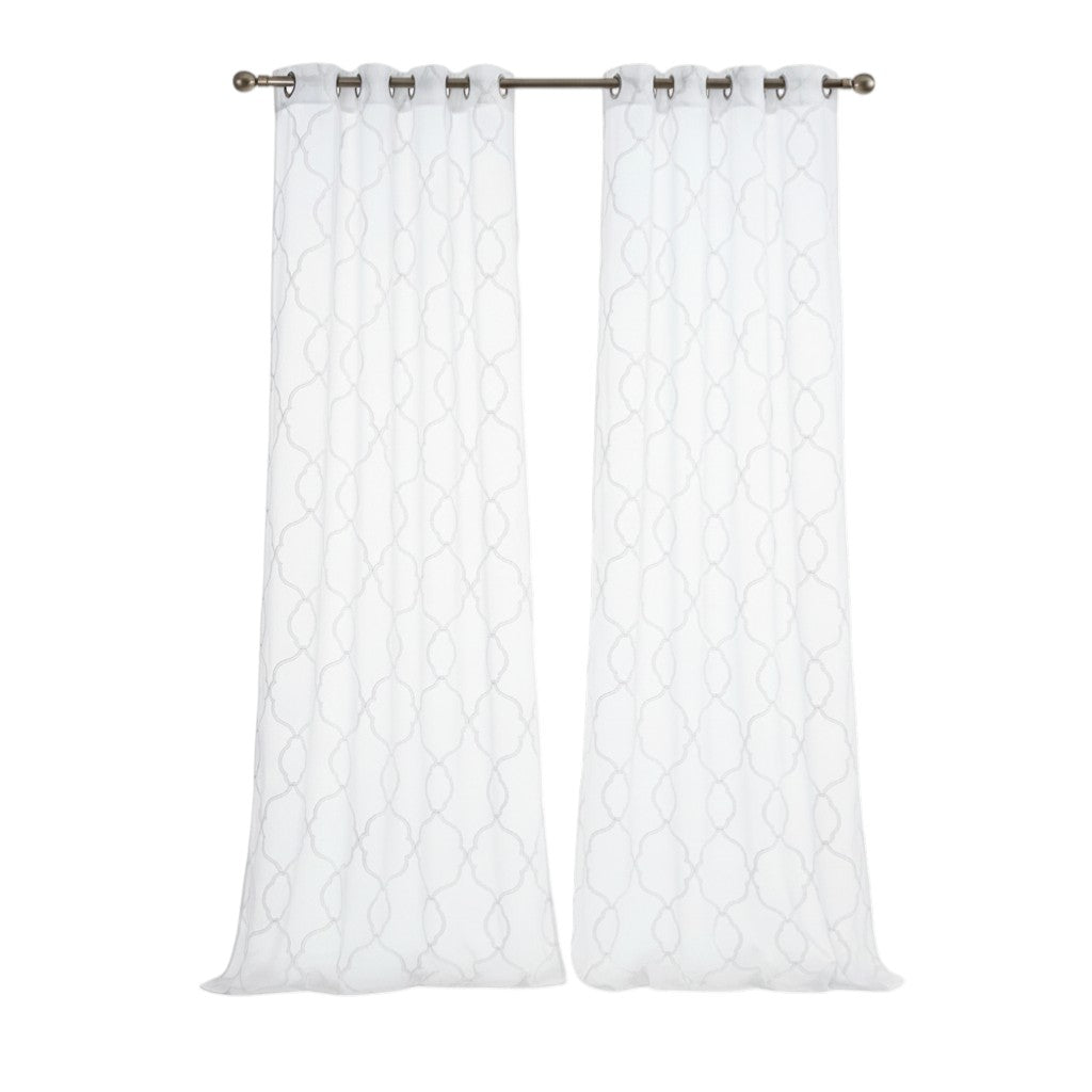 84” White Trellis Pattern Embroidered Window Curtain Panel