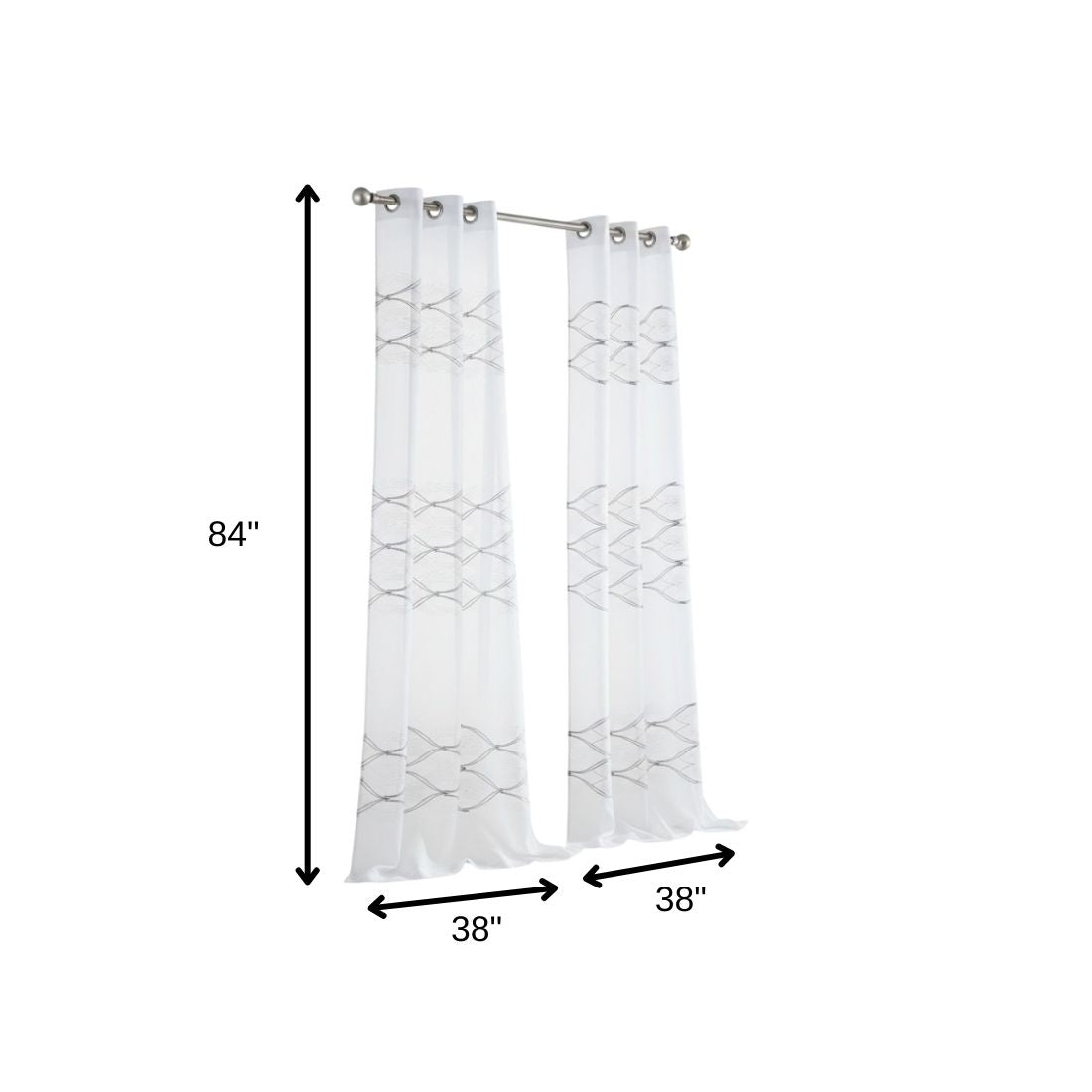 Set of Two 84"  White Wave Embroidered Window Panels