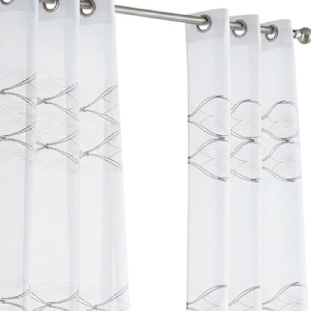 Set of Two 84"  White Wave Embroidered Window Panels
