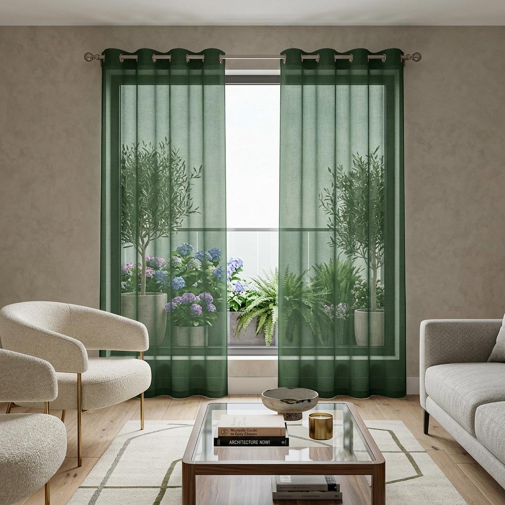 Set of Two 84"  Sage Solid Modern Window Panels