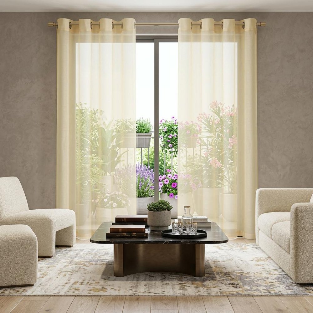 Set of Two 84"  Beige Solid Modern Window Panels