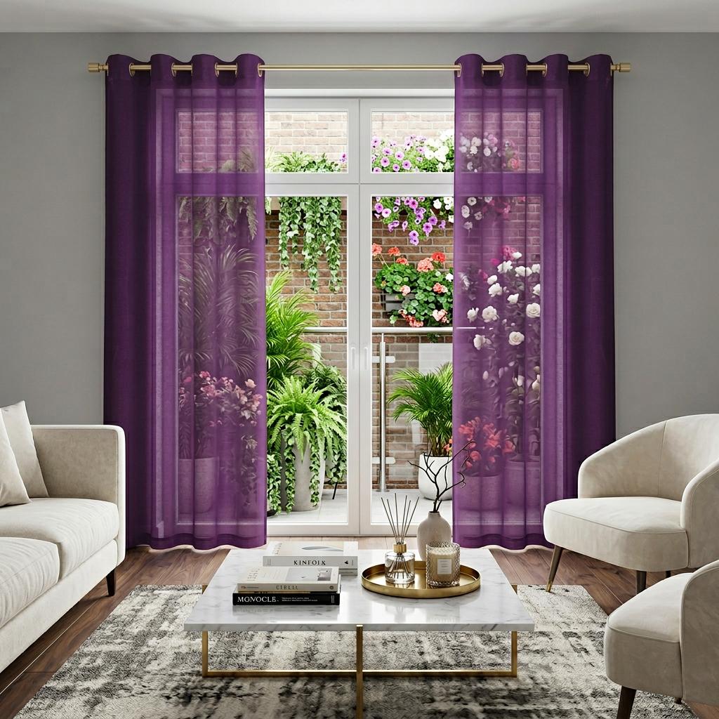 Set of Two 84"  Purple Solid Modern Window Panels