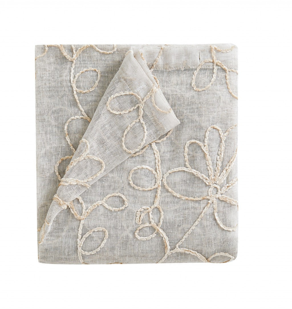 Set of Two 96"  Tan Floral Embroidered Window Panels