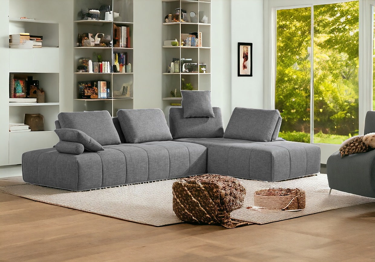 Gray Polyester Modular L Shaped Two Piece Sofa and Chaise Sectional