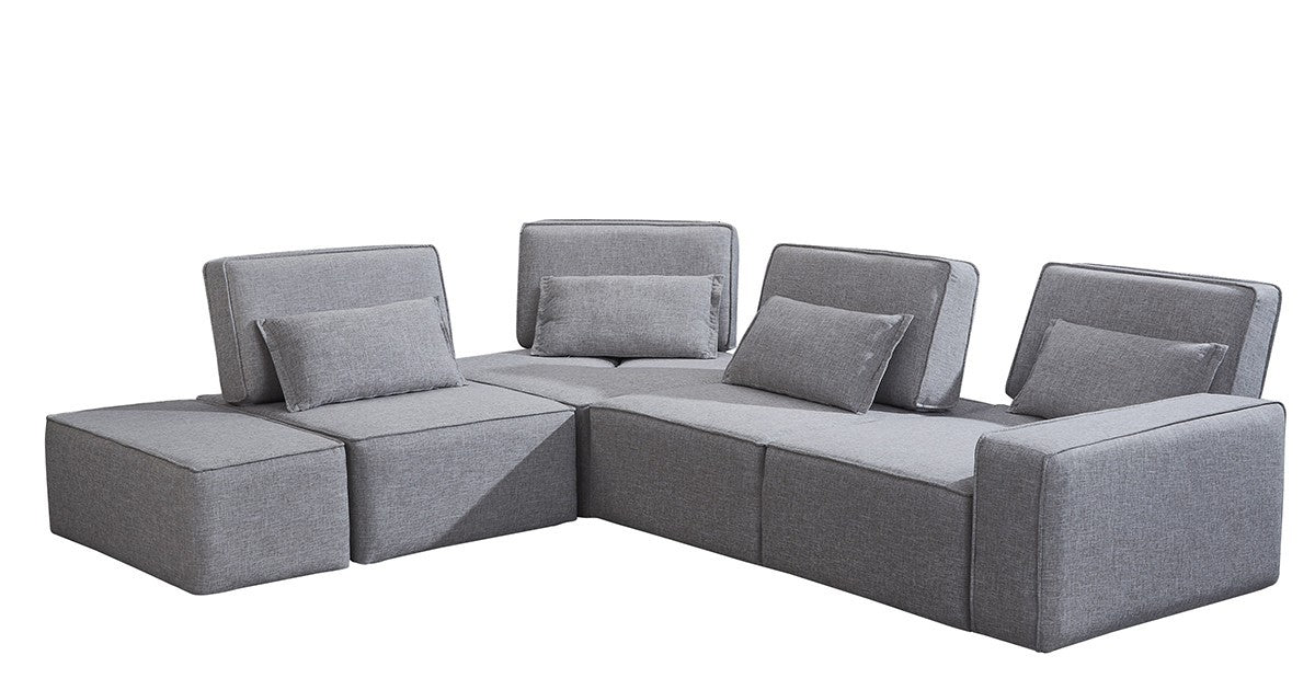 Light Gray Polyester Modular L Shaped Four Piece Corner Sectional