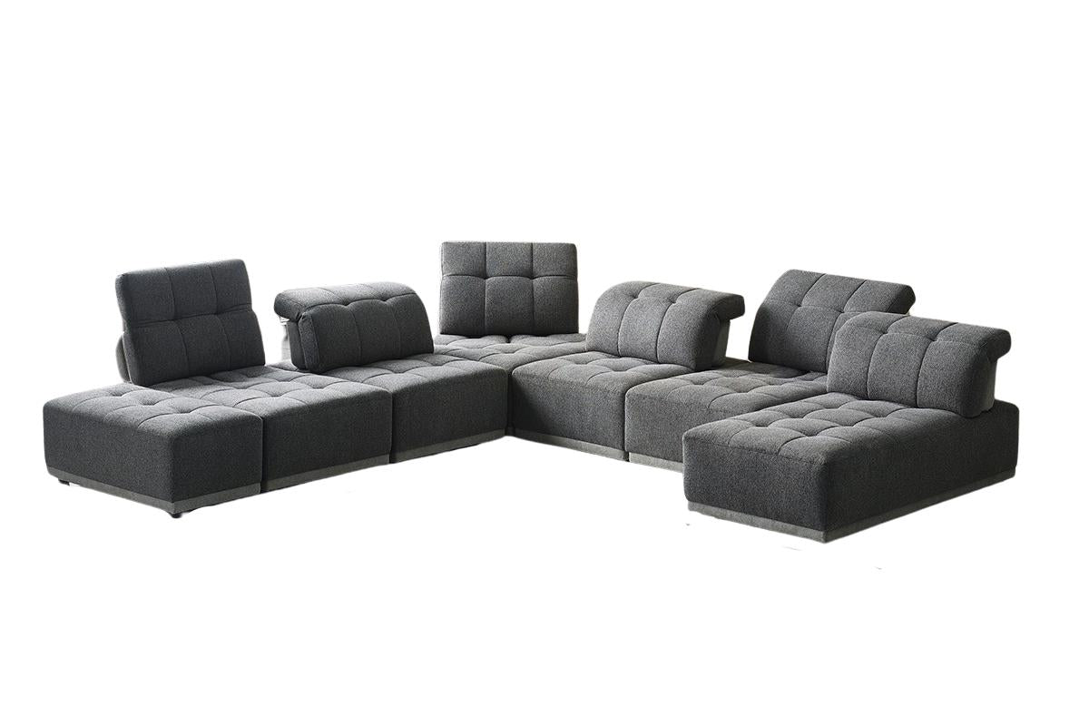 Gray Fabric Modular U Shaped Seven Piece Corner Sectional With Ottoman