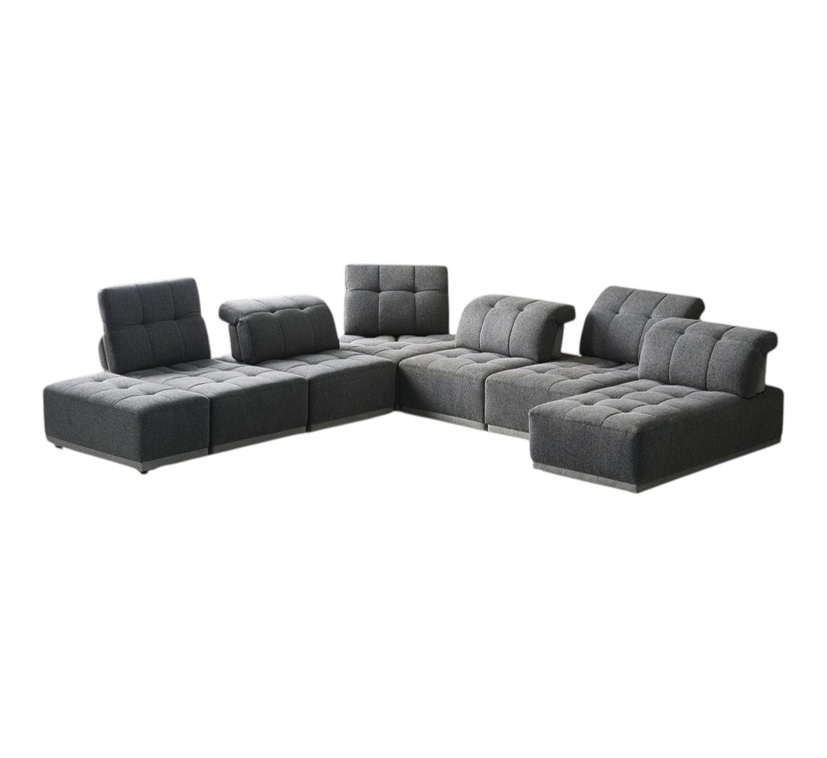 Gray Fabric Modular U Shaped Seven Piece Corner Sectional With Ottoman