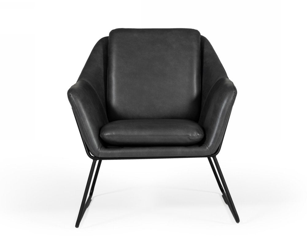 31" Dark Gray And Black Faux Leather Lounge Chair