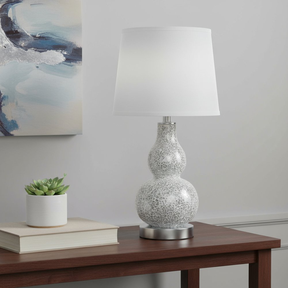 20" White Table Lamp With White Globe Shade